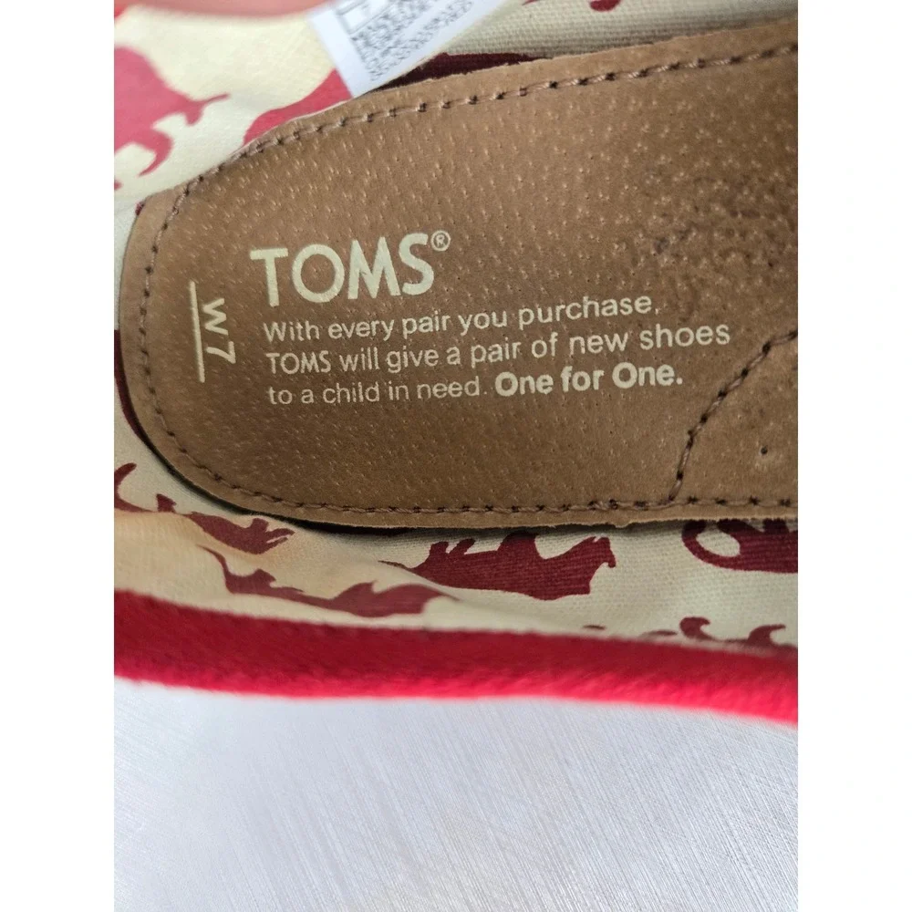 TOMS Alpargata Red Canvas Slip On Shoes Womens Size 7 1000380319-11 Flat Sneaker